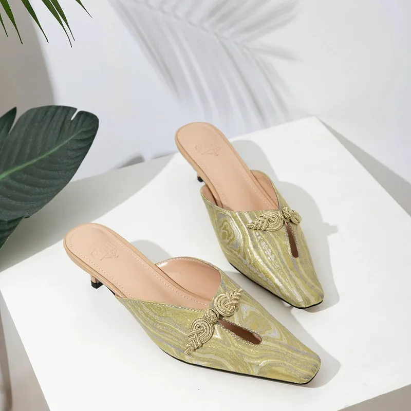 B-FEI o Chinese style new square-topped kitten heel  mule - Shior