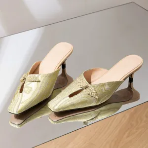 B-FEI o Chinese style new square-topped kitten heel  mule - Shior