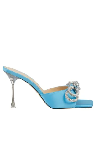 Blue Double Bow Square Toe Mules