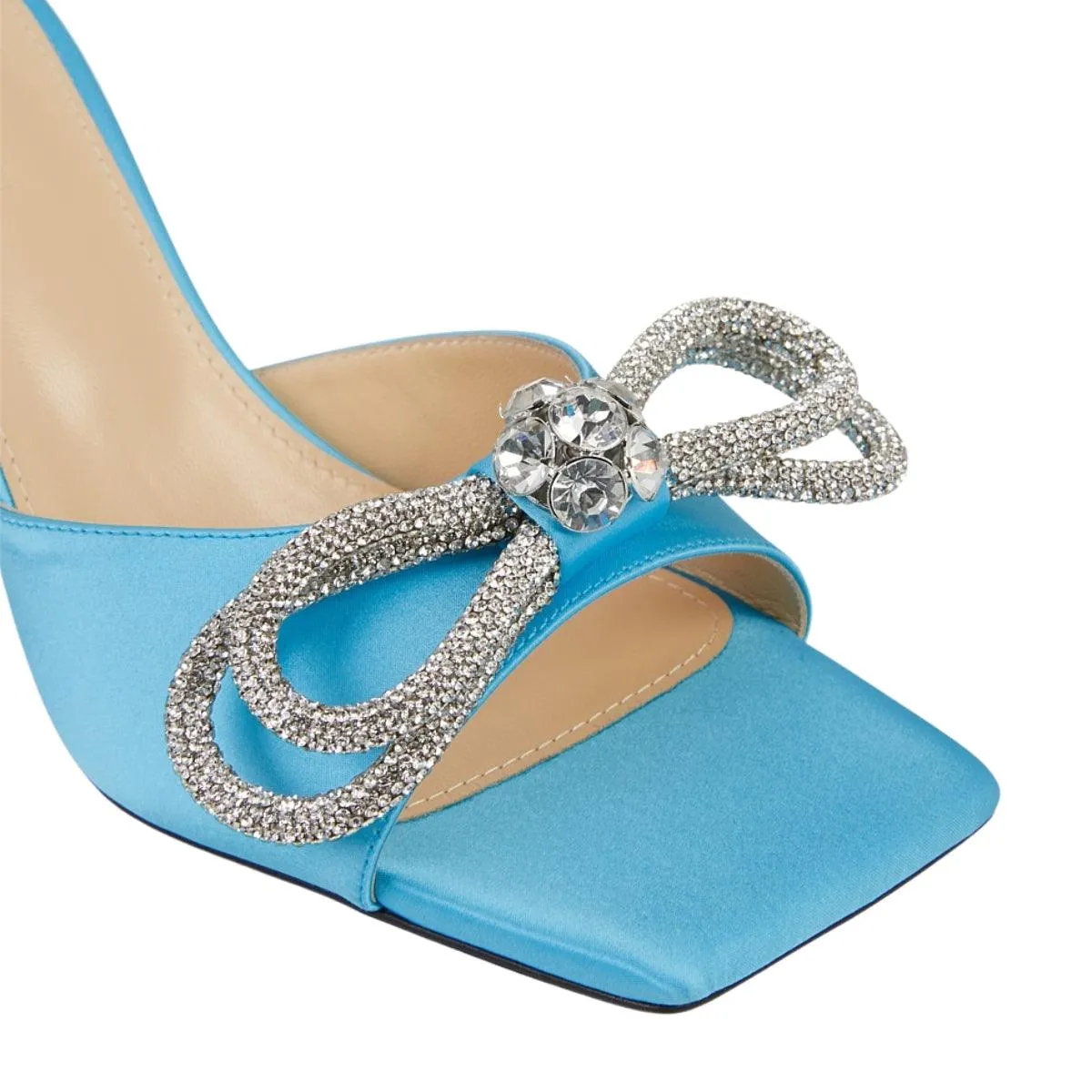 Blue Double Bow Square Toe Mules