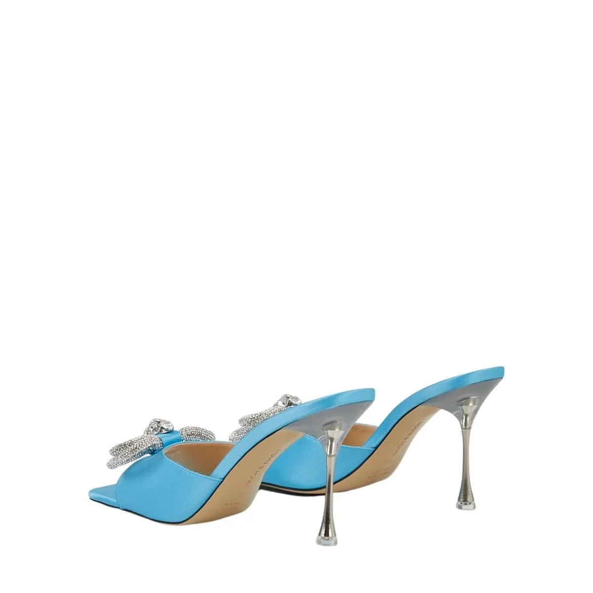 Blue Double Bow Square Toe Mules