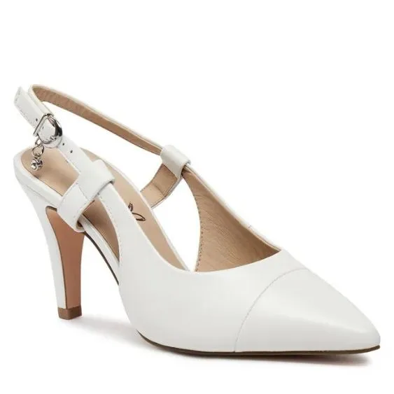 Caprice White Perlato Sling Back Leather Shoe