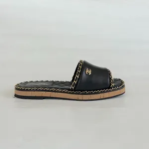 Chanel Black & Gold Chain Mules, 39C