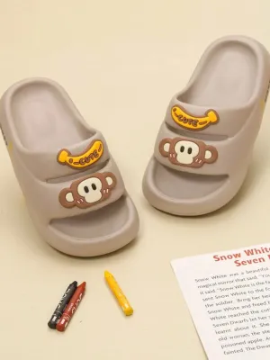 Charming  Brown Monkey Slip-On Slippers For Boys