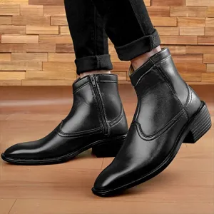 Classy High Ankle Black Casual And Formal Boot With Zip Pattern-JonasParamount