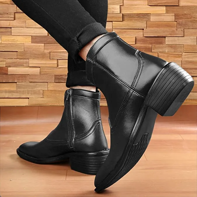 Classy High Ankle Black Casual And Formal Boot With Zip Pattern-JonasParamount