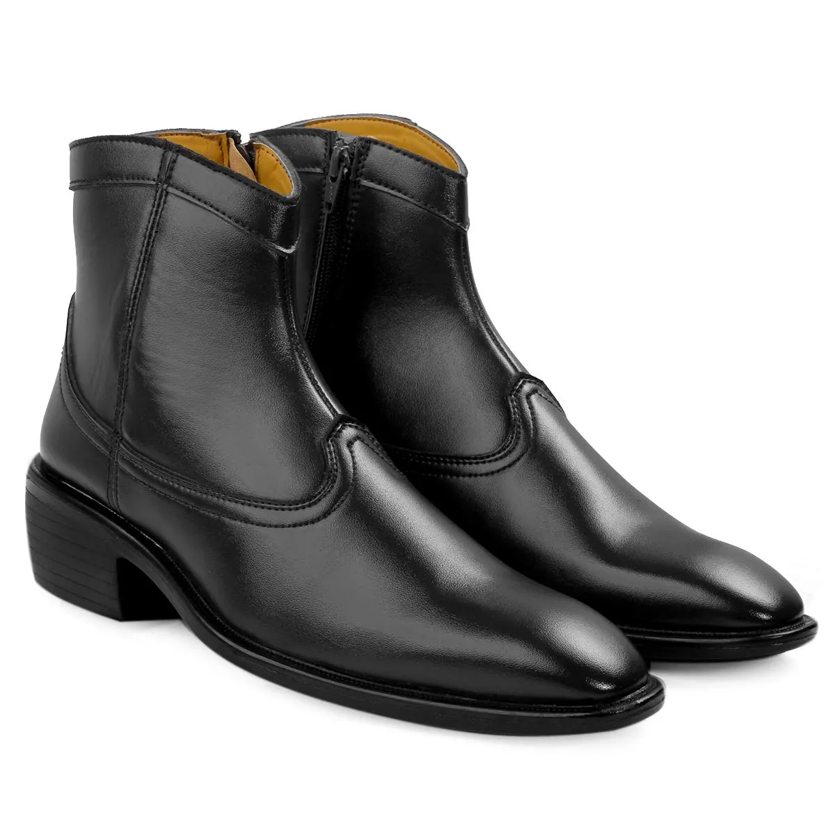 Classy High Ankle Black Casual And Formal Boot With Zip Pattern-JonasParamount
