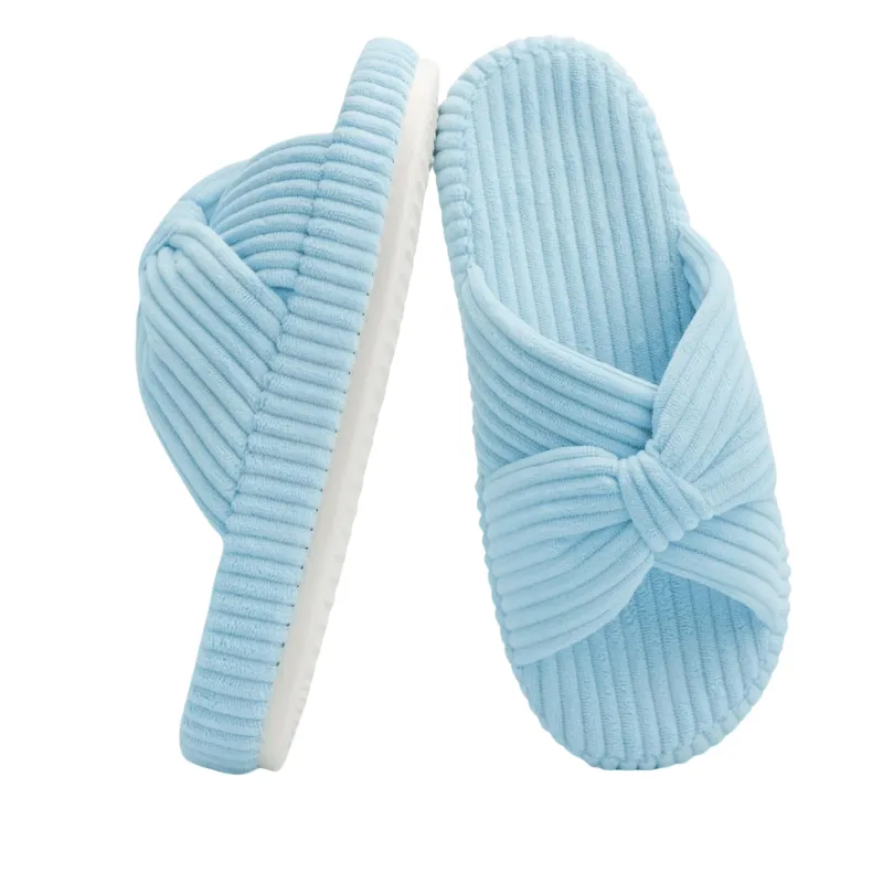 Corduroy Bow Open Toe Slippers – Soft Comfort for Everyday Wear