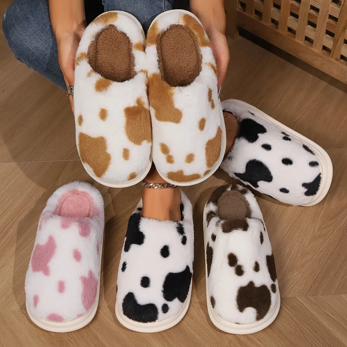 Cozy Cow Plush Slippers – Warm, Non-Slip, and Perfect for Home Comfort!