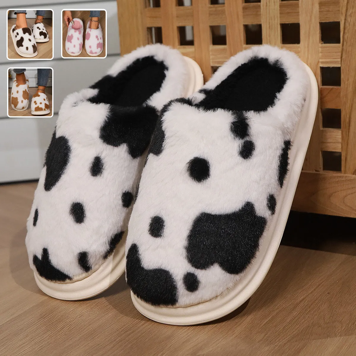 Cozy Cow Plush Slippers – Warm, Non-Slip, and Perfect for Home Comfort!