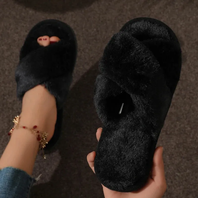 Criss Cross Plush Women’s House Slippers – Fuzzy, Cozy, Stylish Comfort All Winter Long