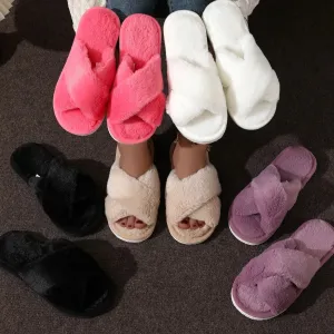 Criss Cross Plush Women’s House Slippers – Fuzzy, Cozy, Stylish Comfort All Winter Long