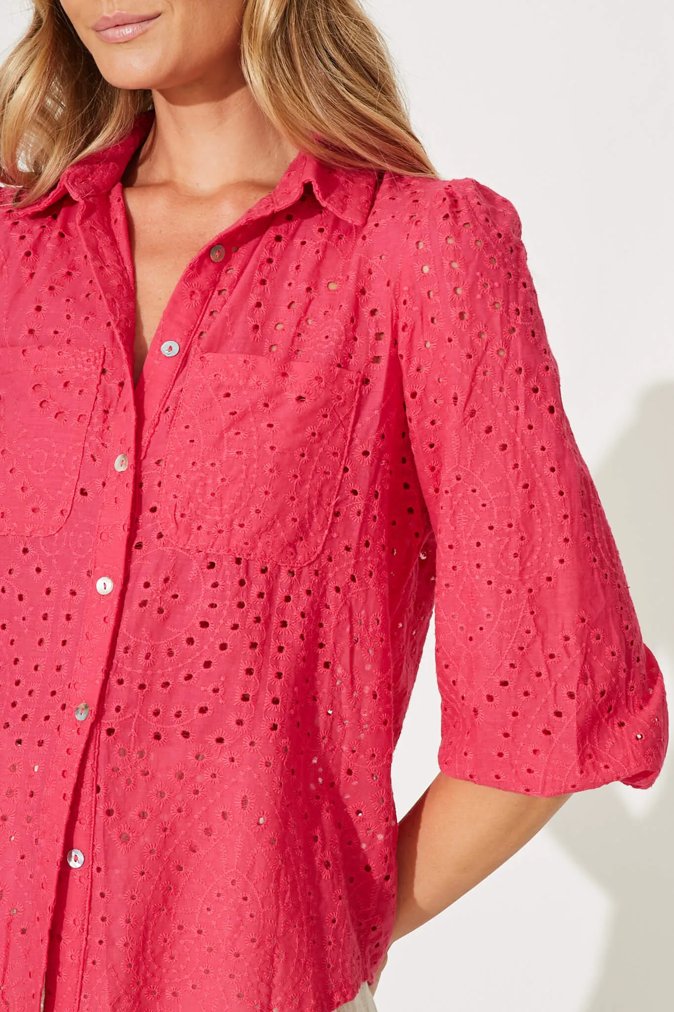 Delight Shirt In Pink Broderie Linen Blend