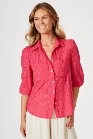 Delight Shirt In Pink Broderie Linen Blend