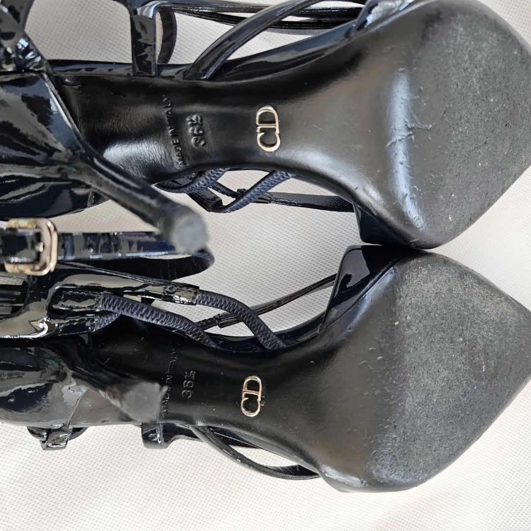 Dior Black Patent Leather Pumps with Shoelace Detail  36.5