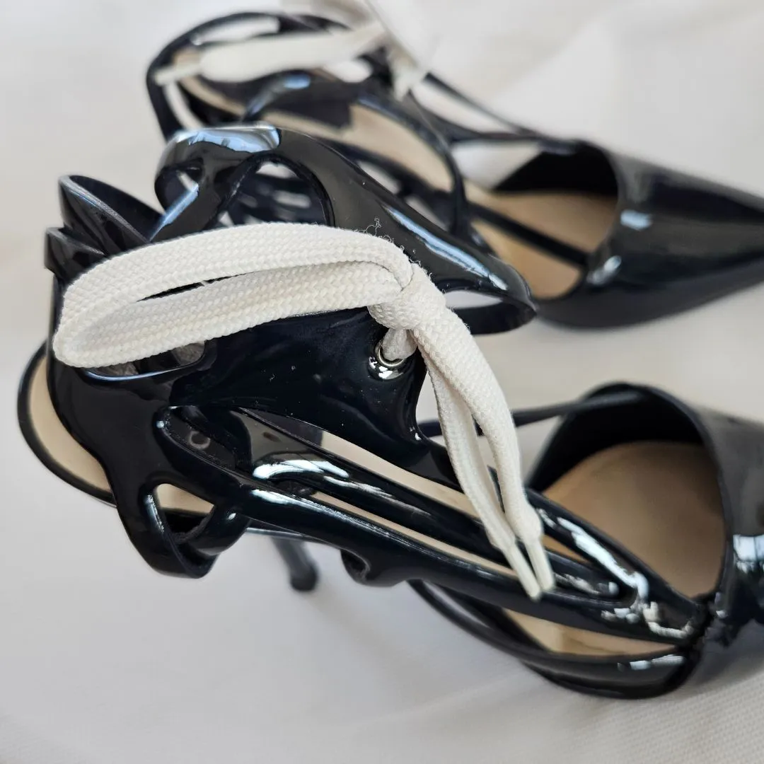 Dior Black Patent Leather Pumps with Shoelace Detail  36.5