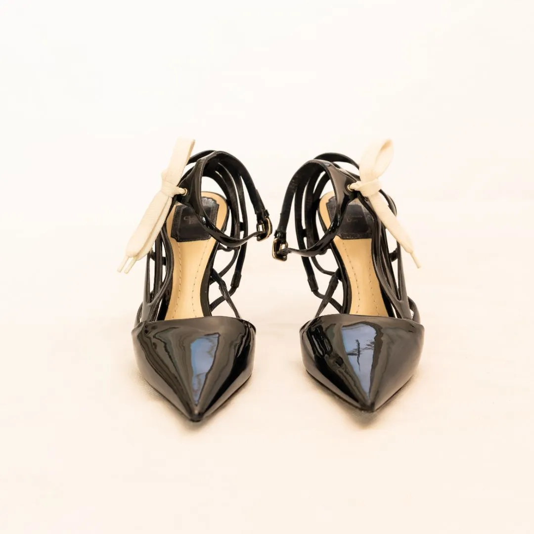 Dior Black Patent Leather Pumps with Shoelace Detail  36.5