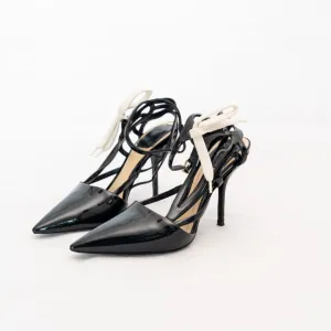 Dior Black Patent Leather Pumps with Shoelace Detail  36.5