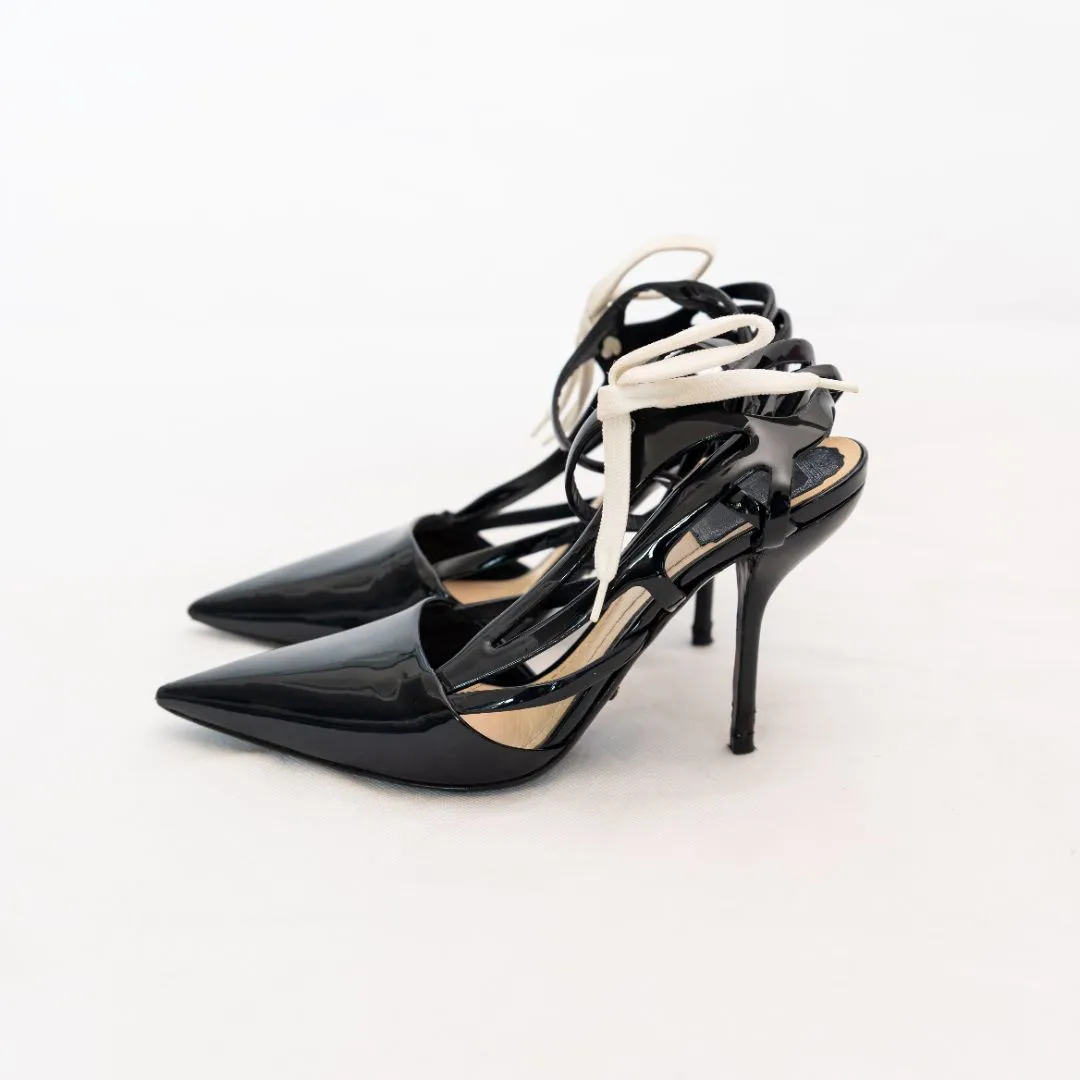 Dior Black Patent Leather Pumps with Shoelace Detail  36.5