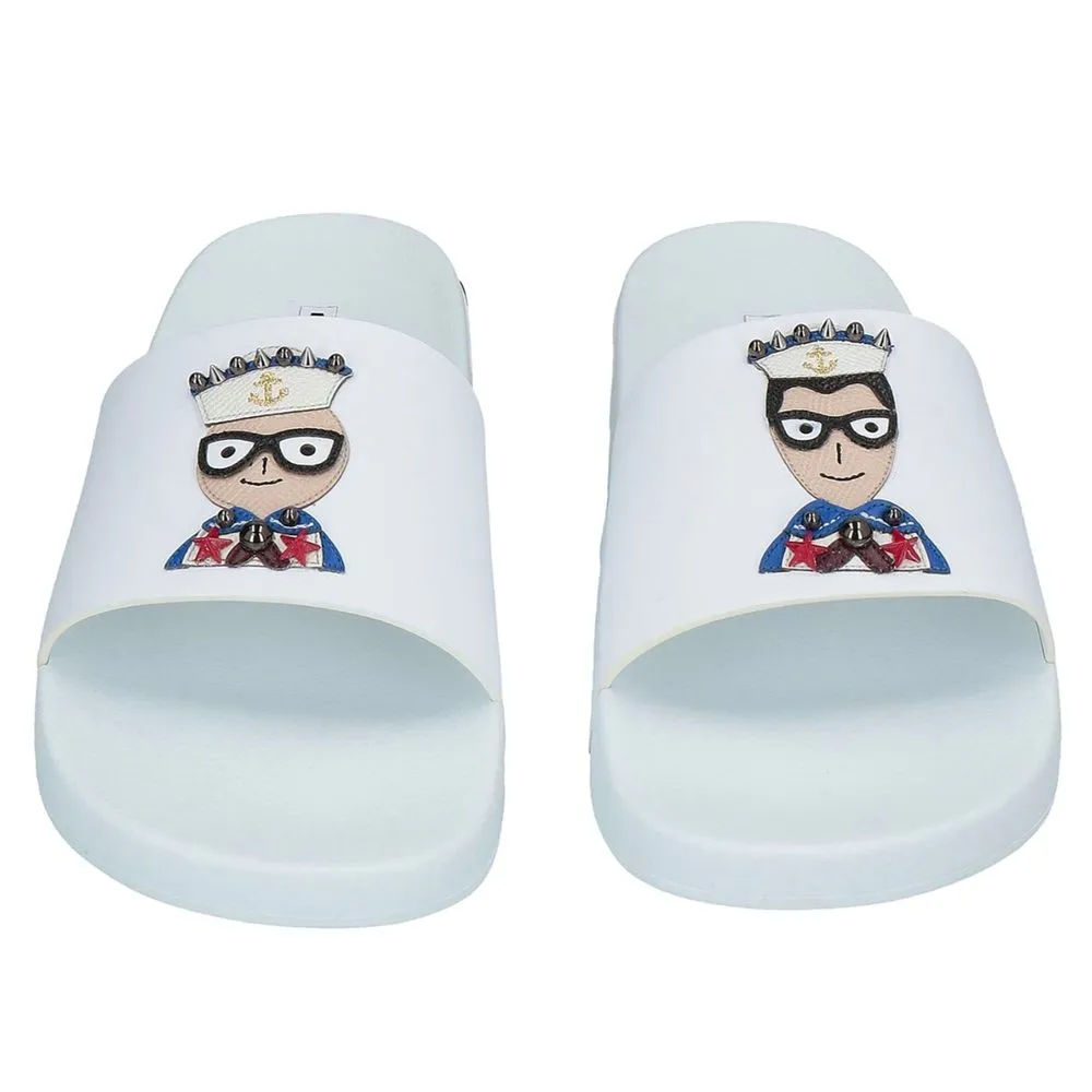 Dolce & Gabbana White Embellished Rubber Slippers for Men