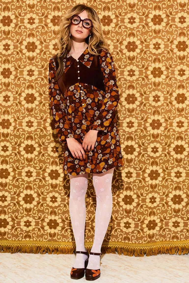 Elenore Brown Floral Velvet Bodice Mini Dress