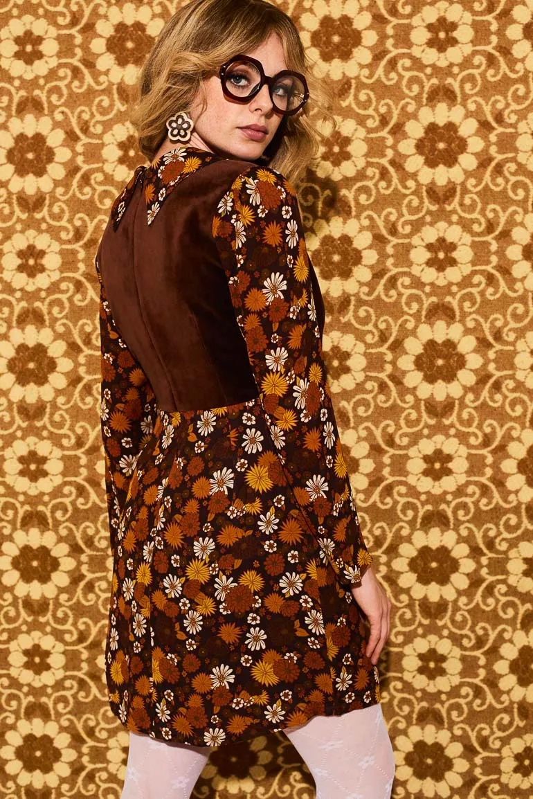 Elenore Brown Floral Velvet Bodice Mini Dress
