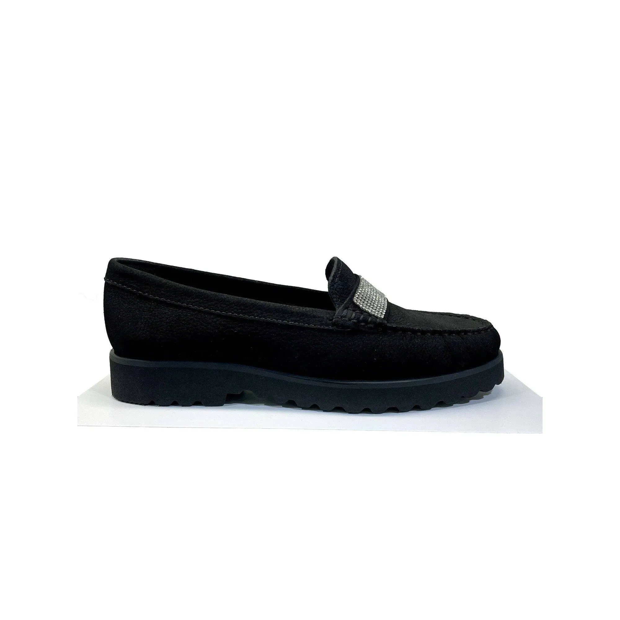 EYS Gemma Ladies Black Nubuck Slip On Shoes