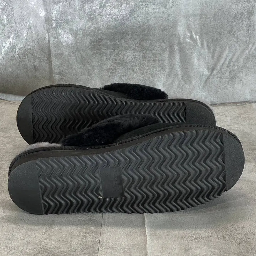 FIRESIDE By DEARFOAMS Women's Black Sydney Shearling Scuff Slip-On Slippers SZ10