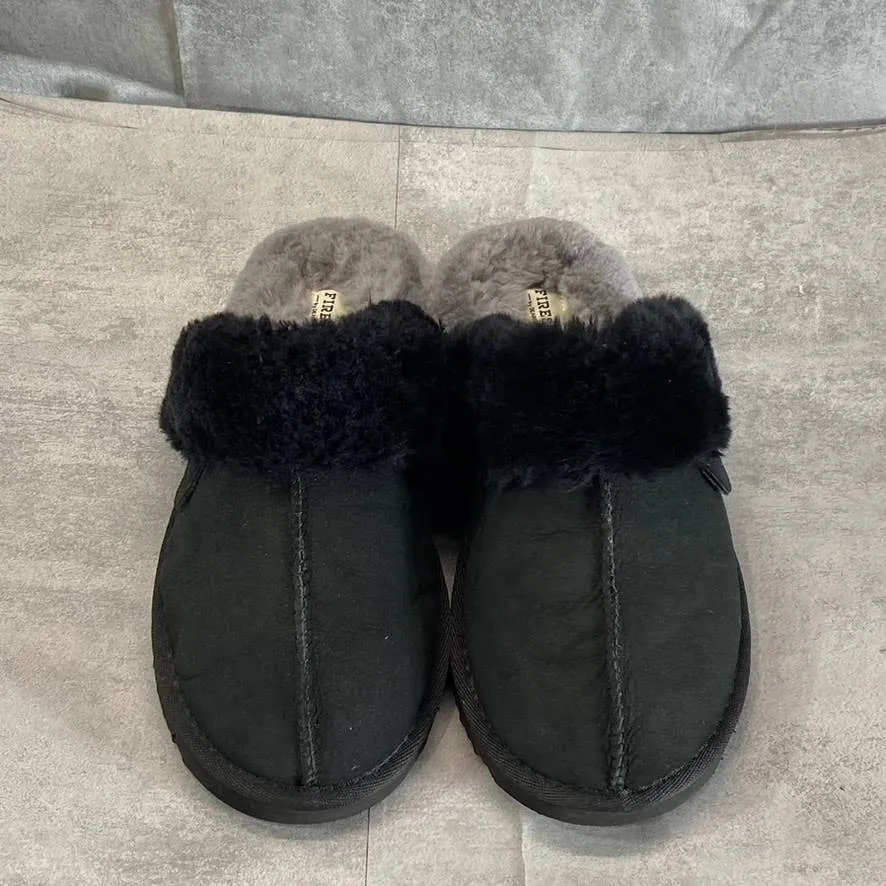 FIRESIDE By DEARFOAMS Women's Black Sydney Shearling Scuff Slip-On Slippers SZ10