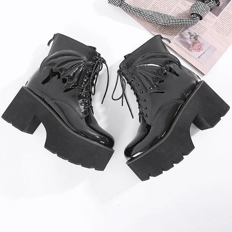 Goth Ankle Boots, Patent Leather High Heels Shoes For Women