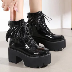 Goth Ankle Boots, Patent Leather High Heels Shoes For Women