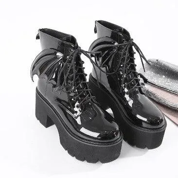 Goth Ankle Boots, Patent Leather High Heels Shoes For Women