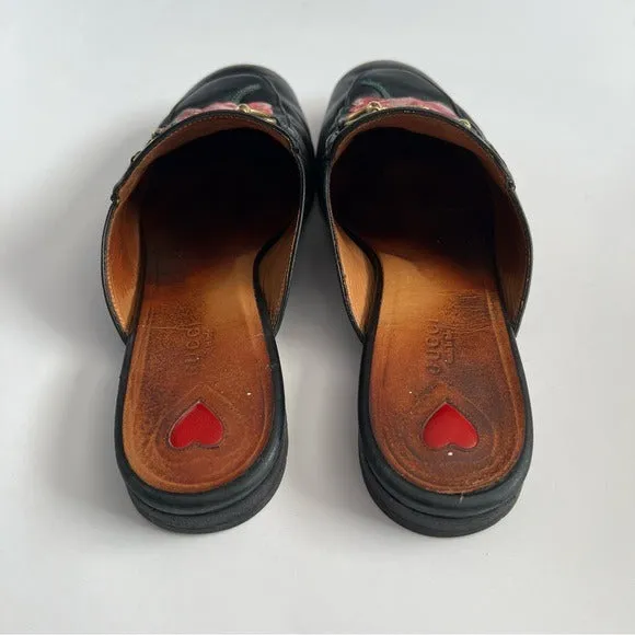 Gucci Princetown Horsebit Rose Embroidered Leather Mules