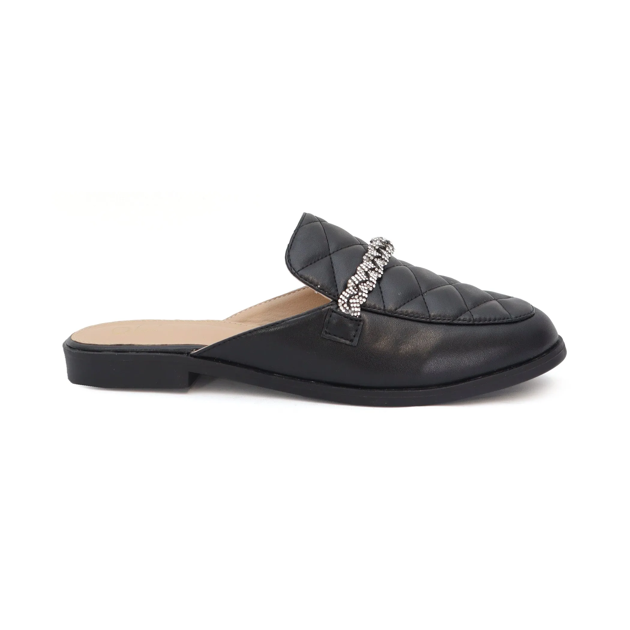 JACEY-06 Women's Quilted Mules With Braided Stones