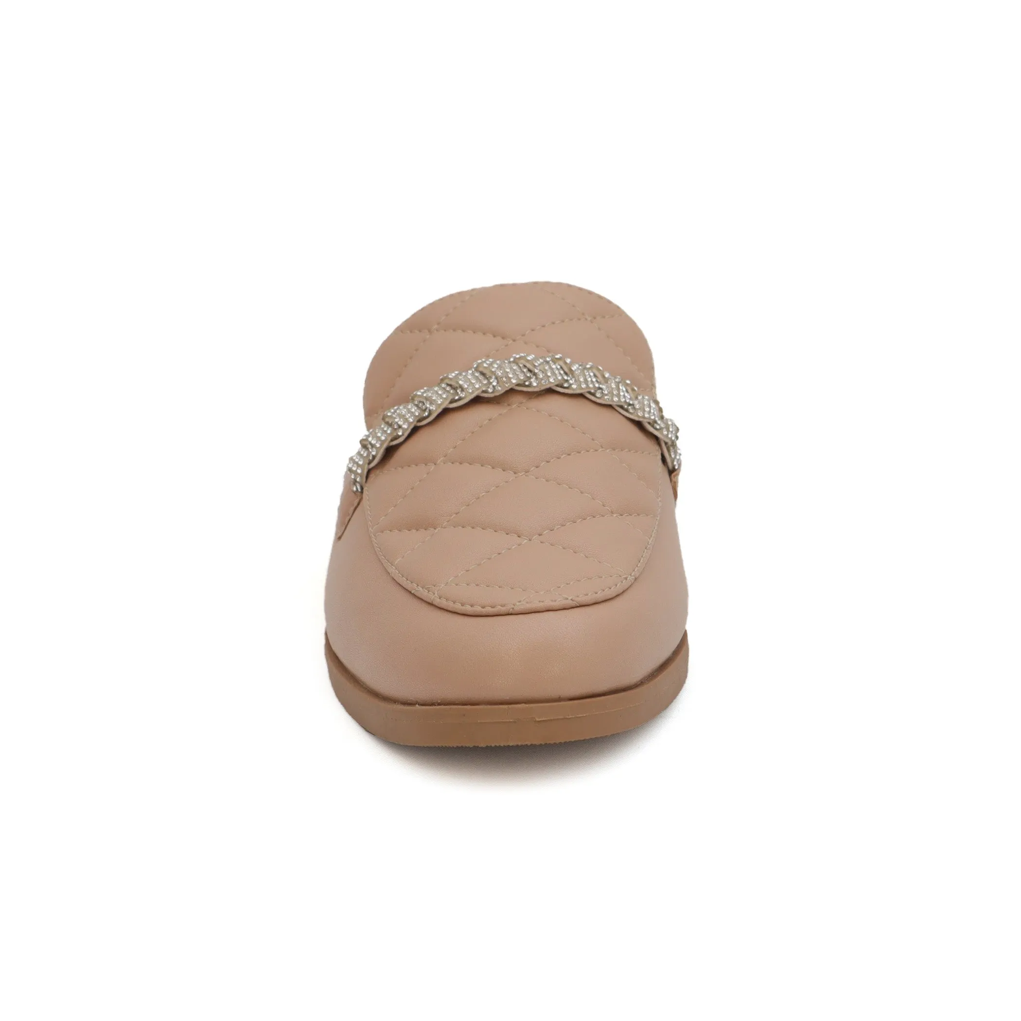 JACEY-06 Women's Quilted Mules With Braided Stones