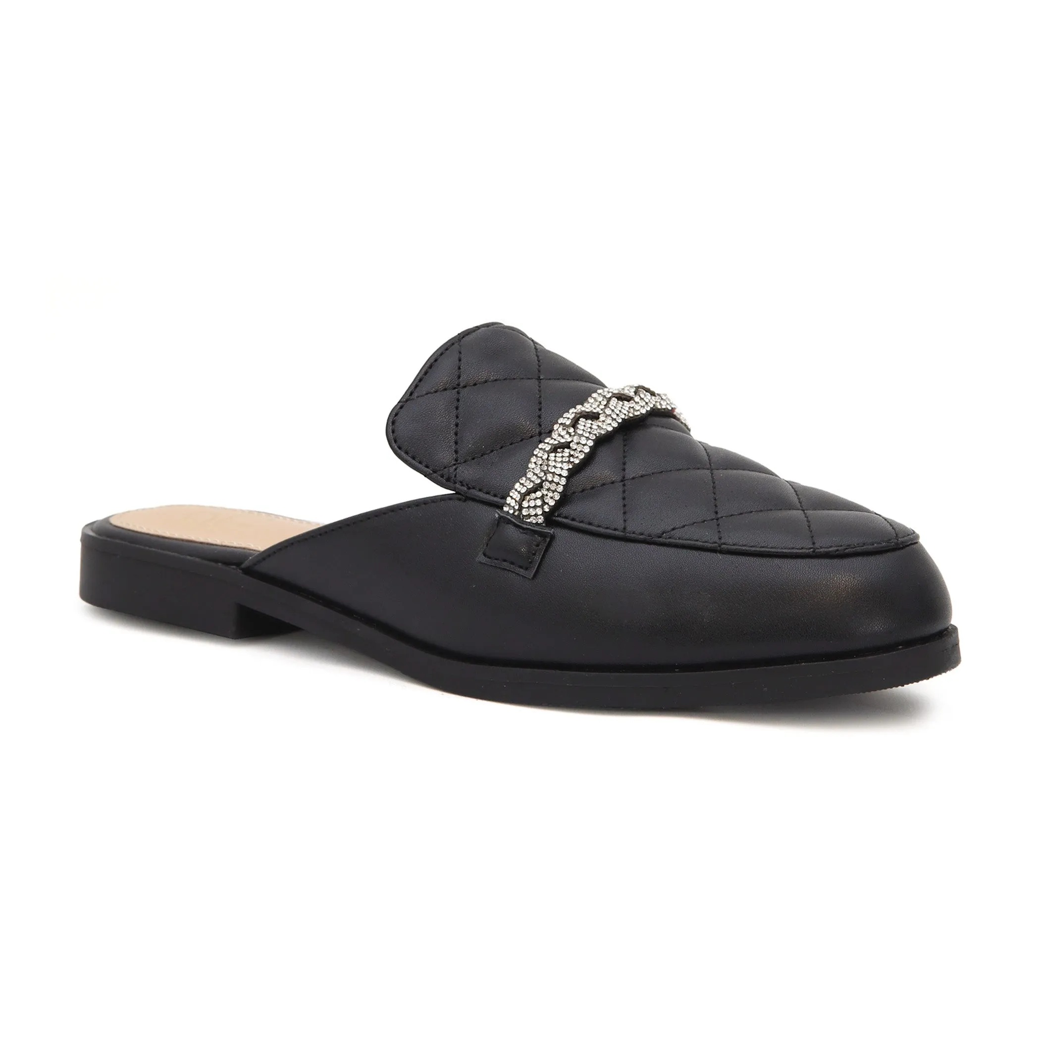 JACEY-06 Women's Quilted Mules With Braided Stones