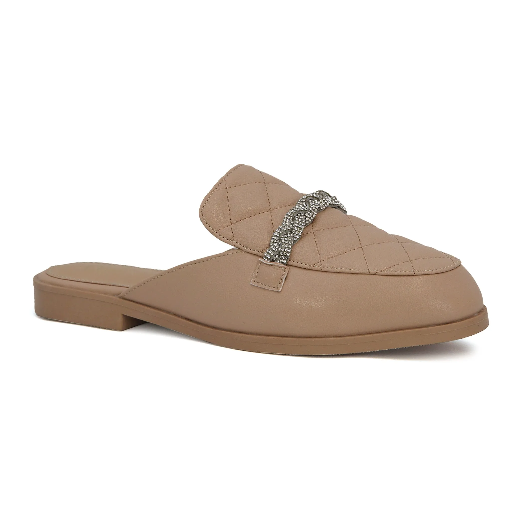 JACEY-06 Women's Quilted Mules With Braided Stones