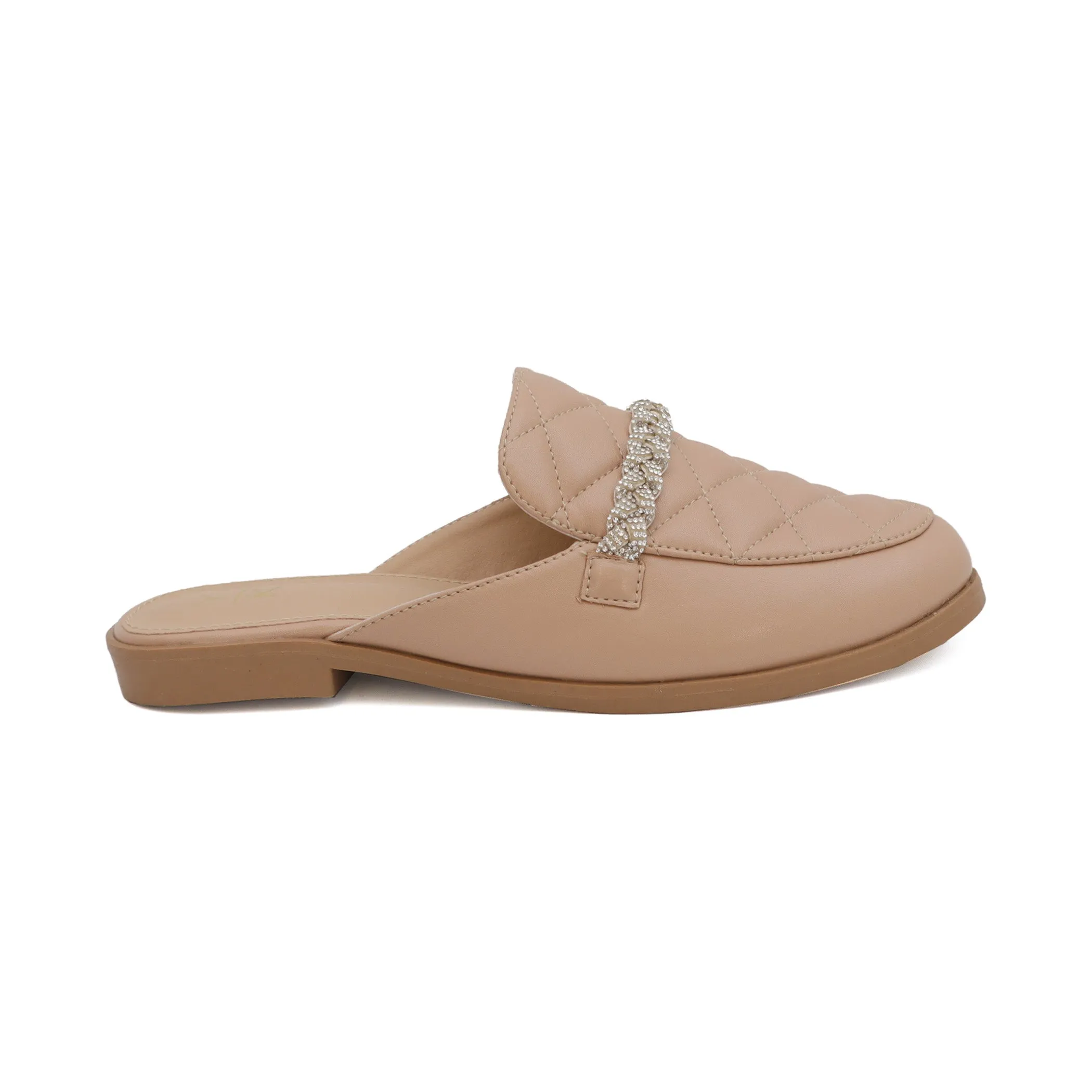 JACEY-06 Women's Quilted Mules With Braided Stones