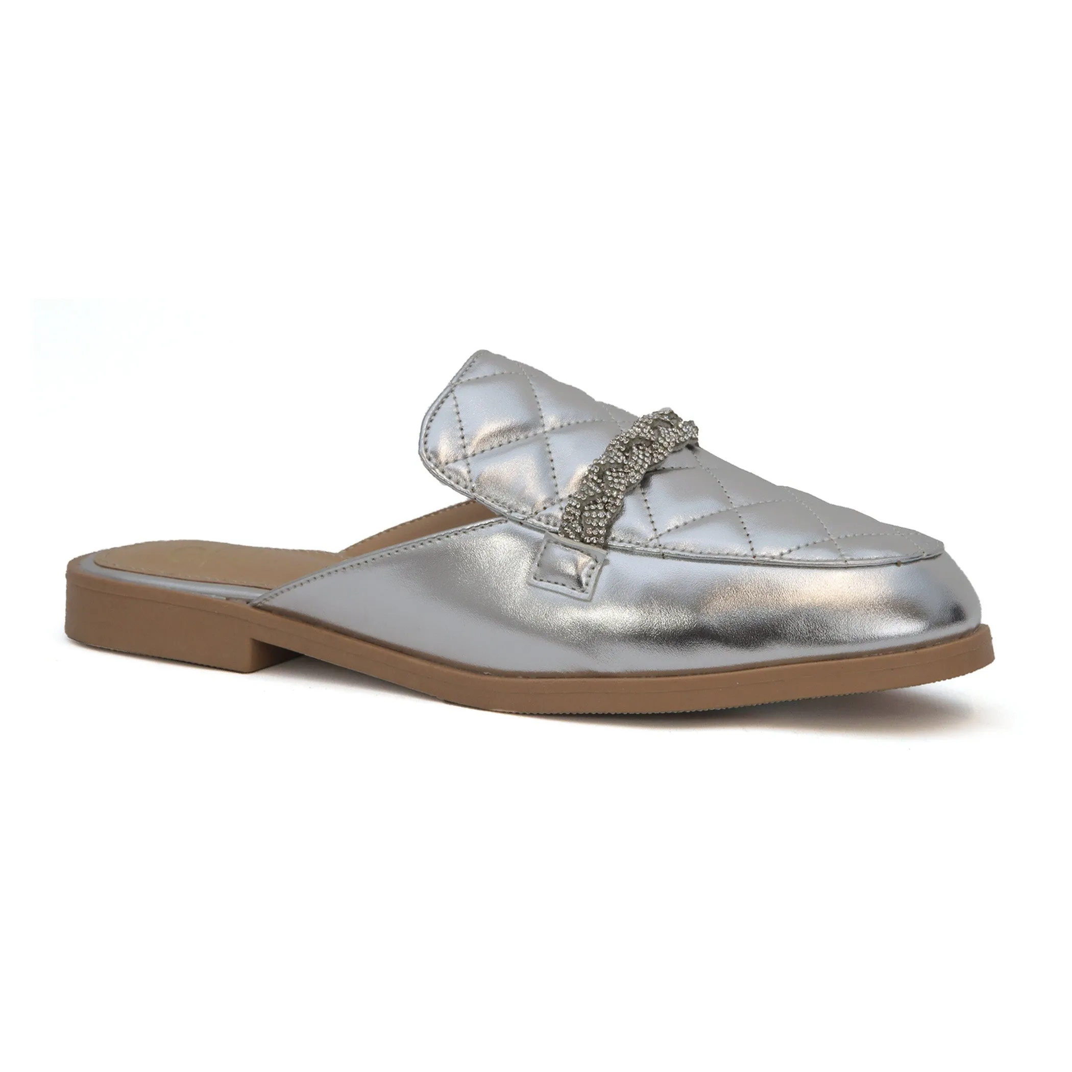 JACEY-06 Women's Quilted Mules With Braided Stones
