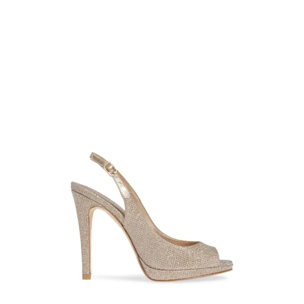 Joey Metallic Textile Platinum Gold Pelle Moda Slingback Pumps
