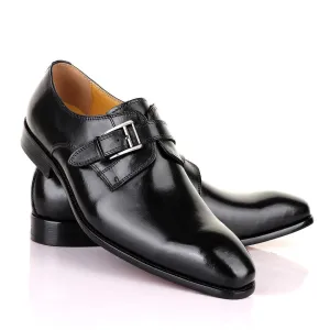 John Mendson Single Strap Buckle Plain Leather Black Shoe