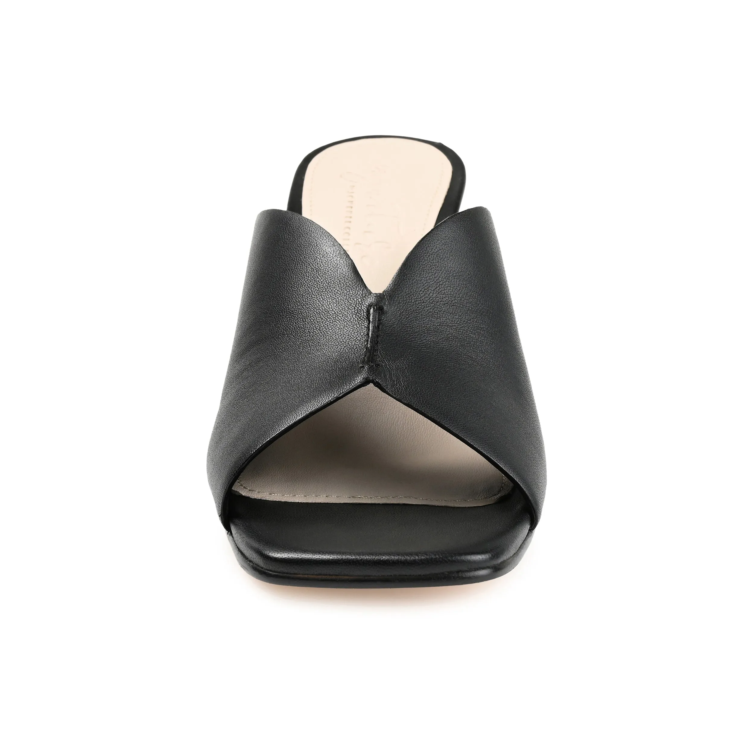 KARAH BLOCK HEELED MULES IN LEATHER