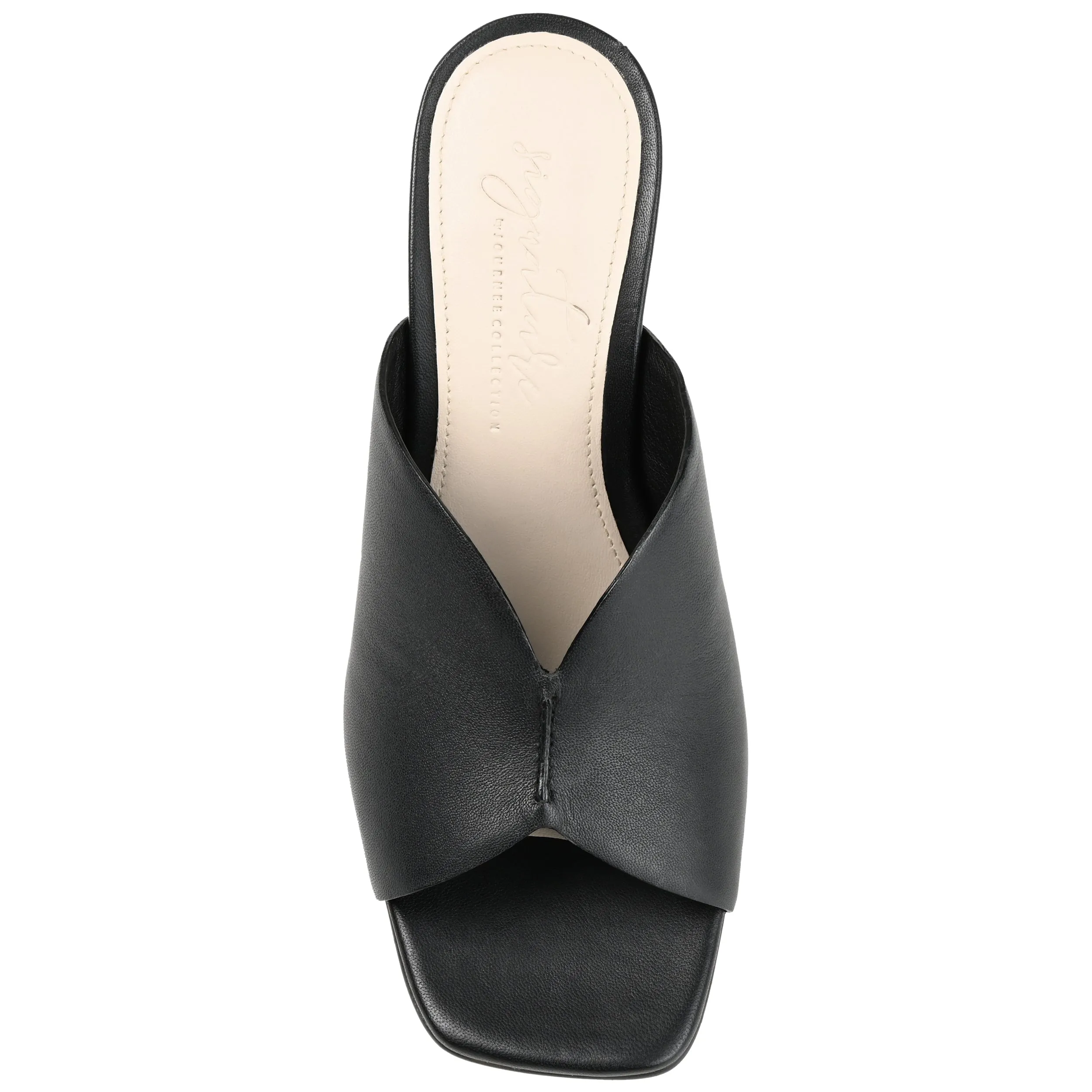 KARAH BLOCK HEELED MULES IN LEATHER