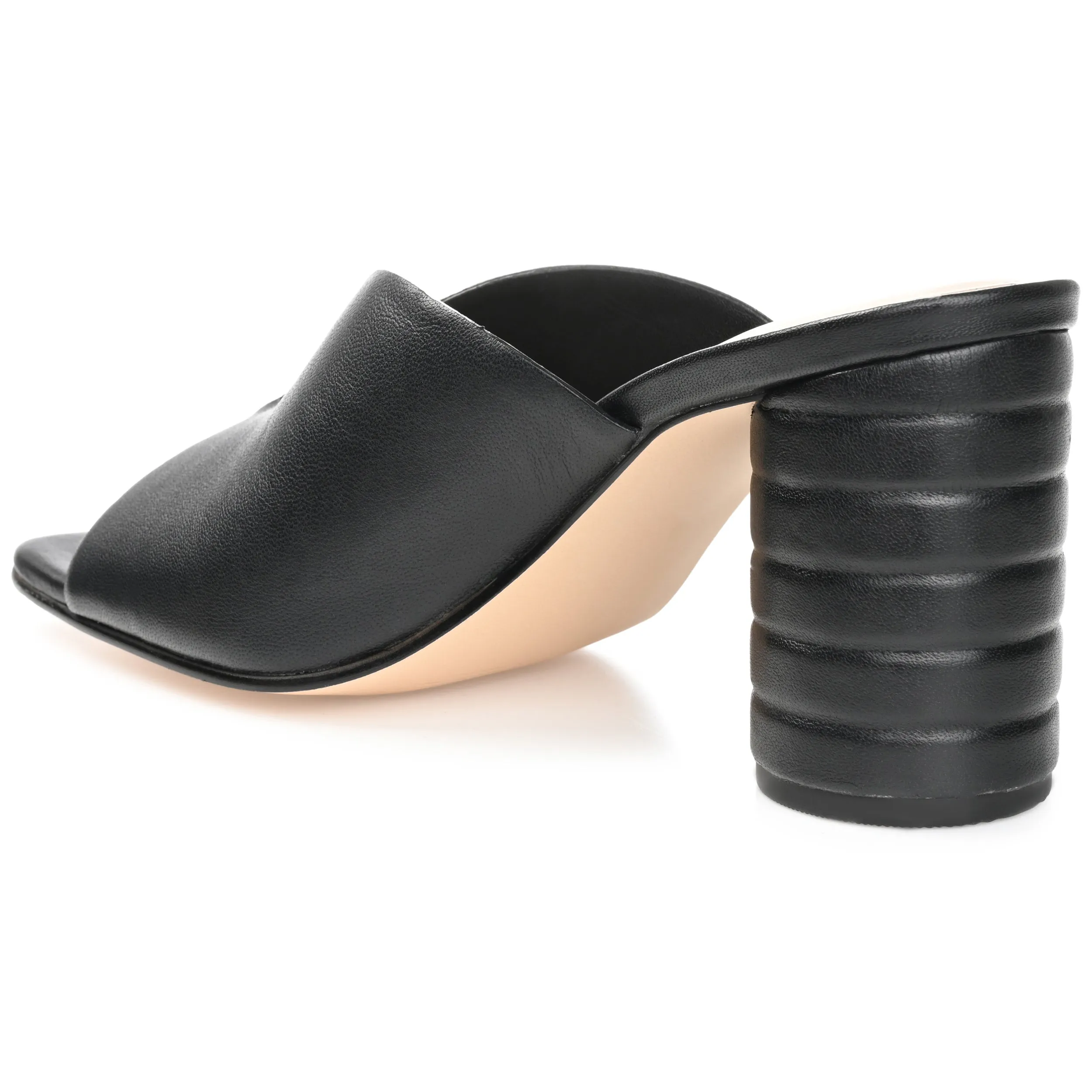 KARAH BLOCK HEELED MULES IN LEATHER