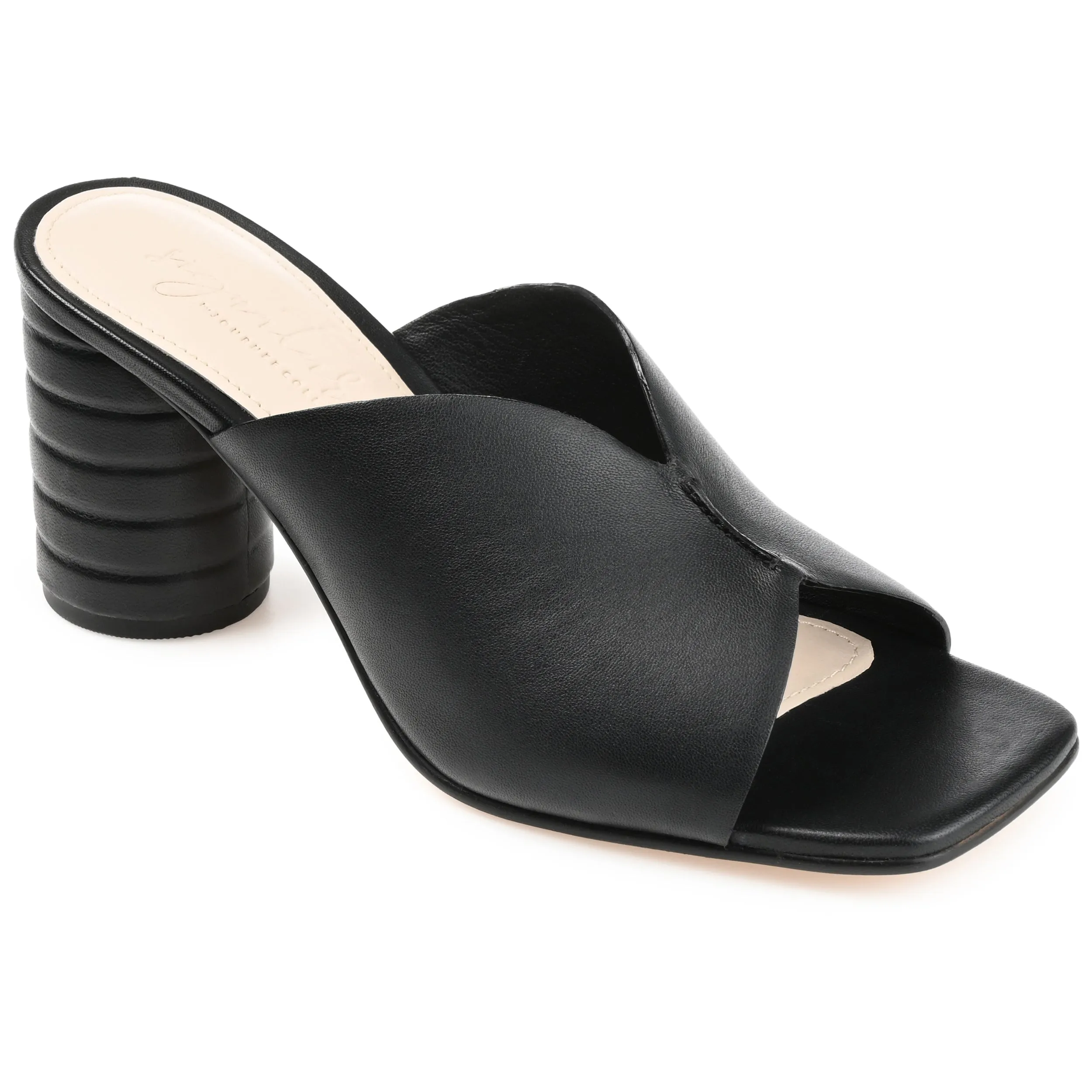 KARAH BLOCK HEELED MULES IN LEATHER