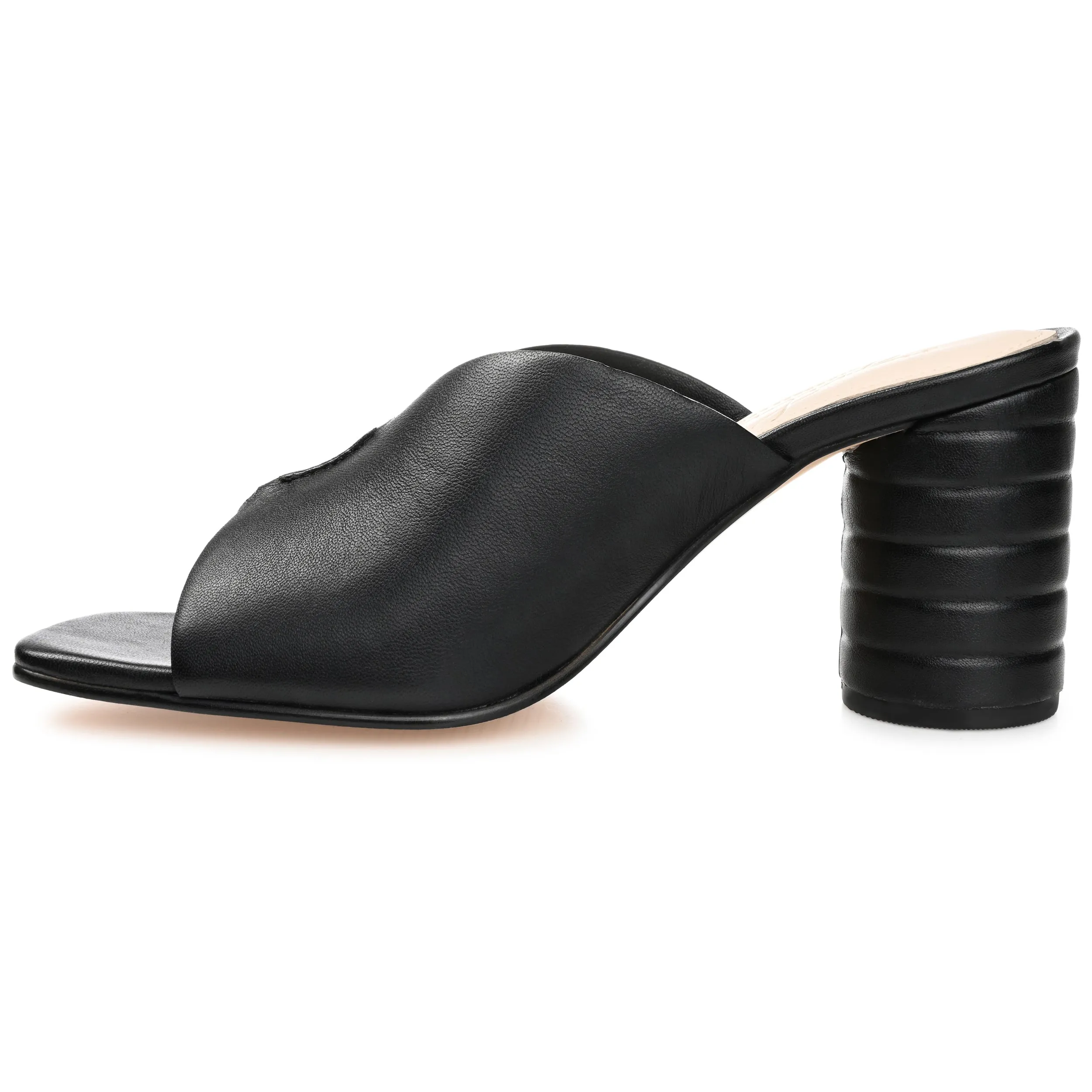 KARAH BLOCK HEELED MULES IN LEATHER
