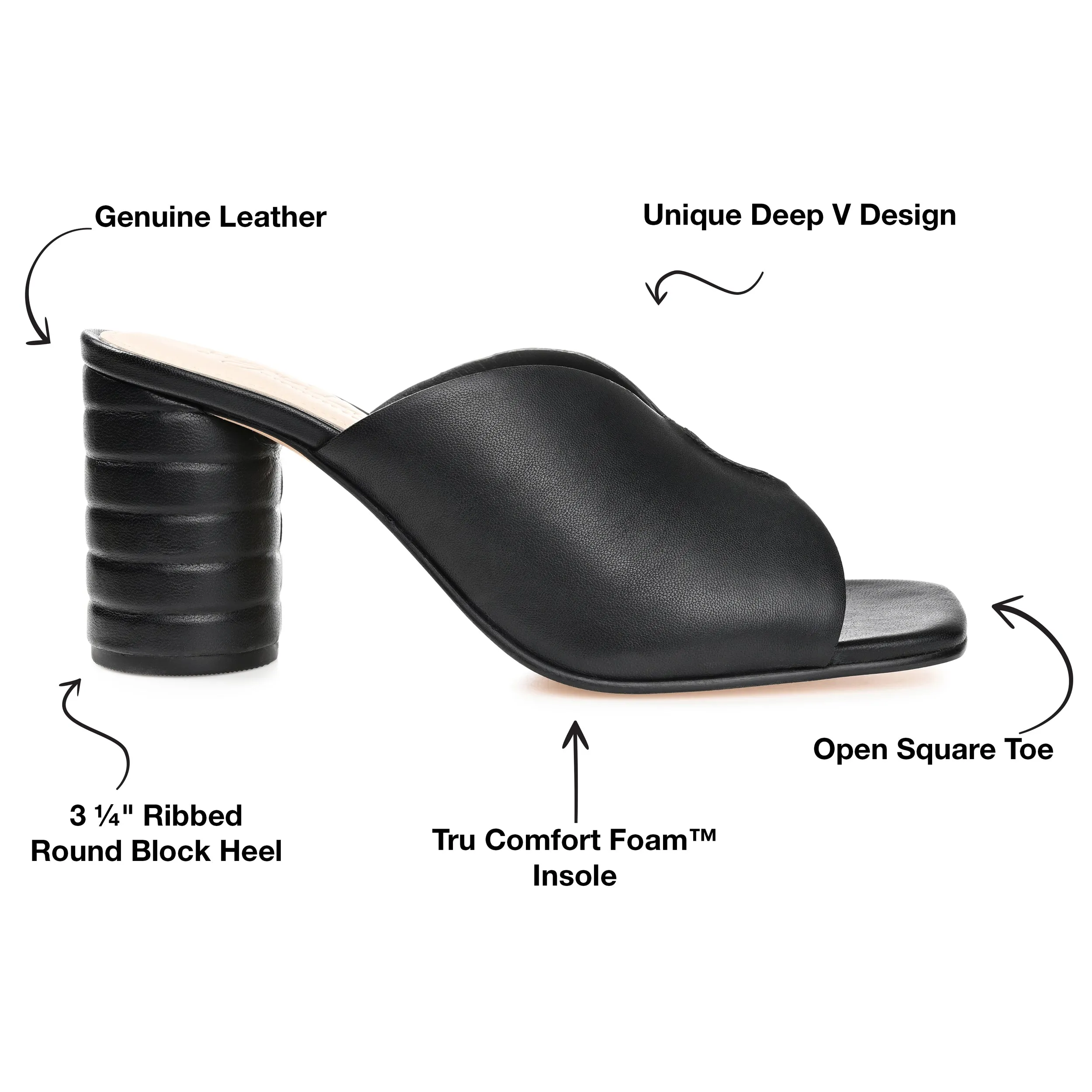 KARAH BLOCK HEELED MULES IN LEATHER