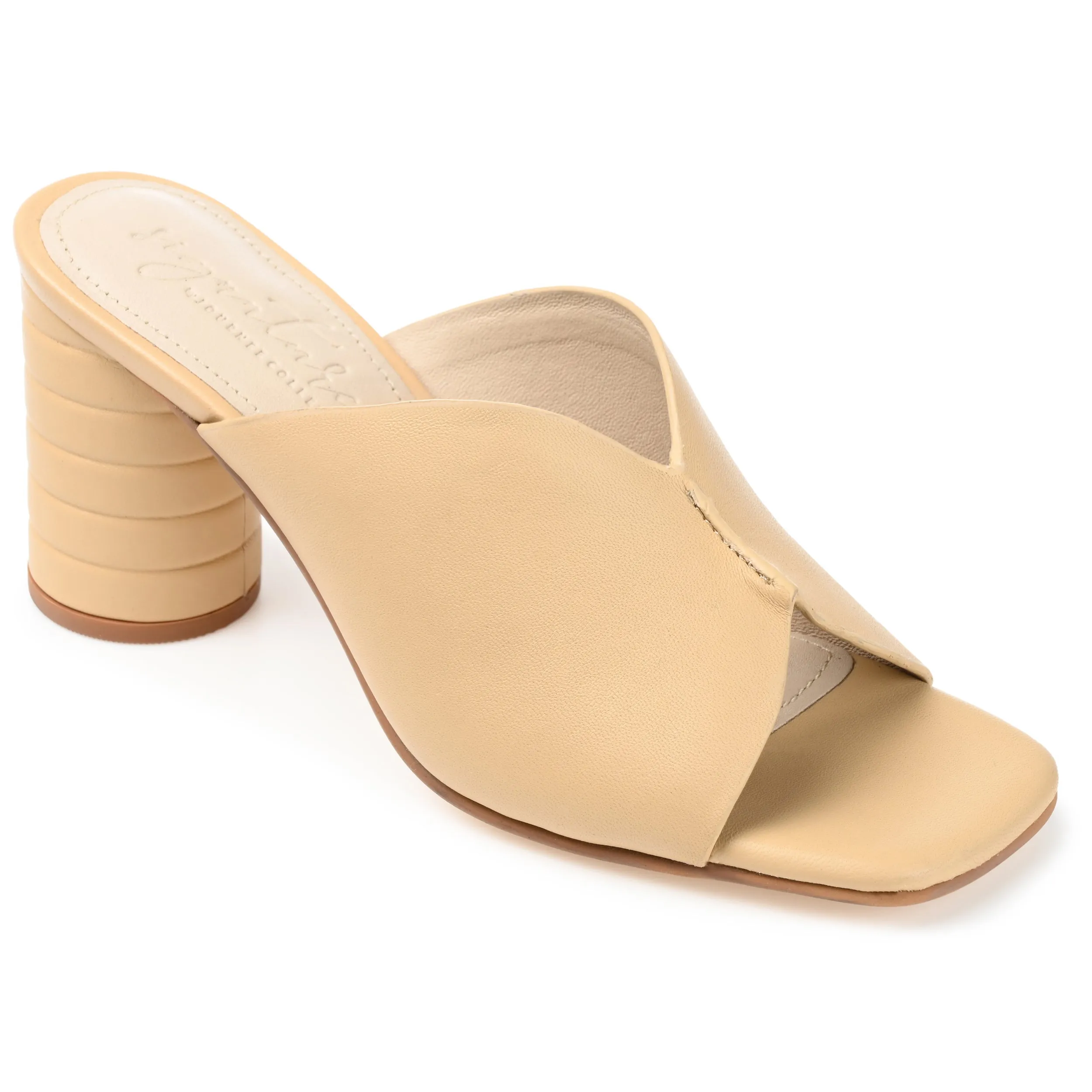 KARAH BLOCK HEELED MULES IN LEATHER