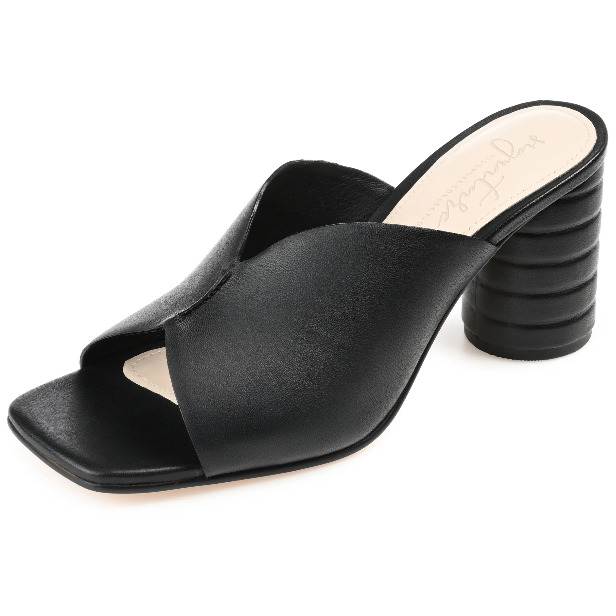 KARAH BLOCK HEELED MULES IN LEATHER