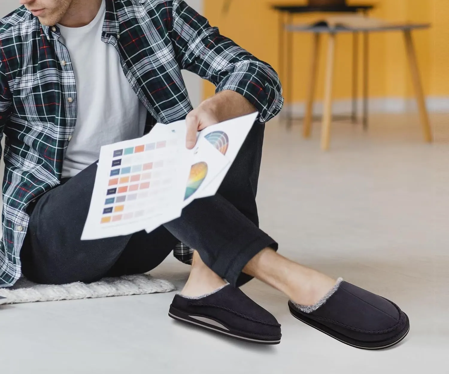 KuaiLu Mens Clog Slippers with Arch Support Suede Faux Fur Memory Foam Warm House Shoes Comfortable Slip-on Mans Bedroom Indoor Outdoor Slippers Rubber Sole Size 7-16